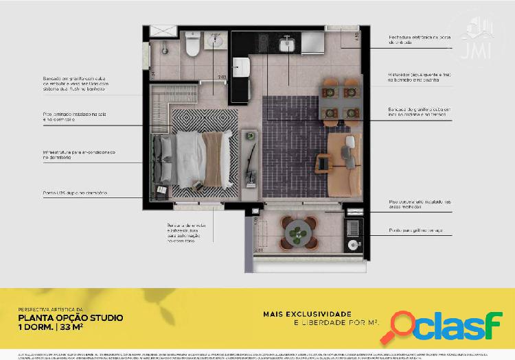 Apartamento de luxo com 1 quarto, 33,65m², à venda em São