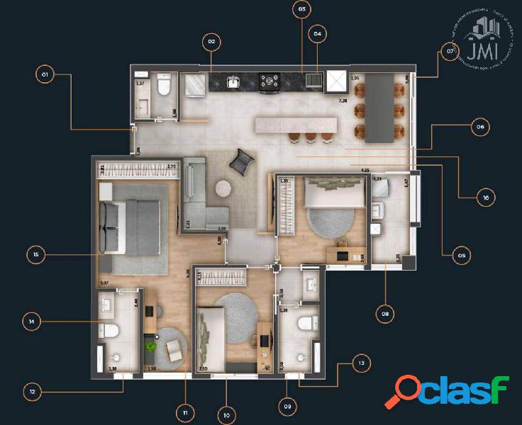 Apartamento Garden com 3 quartos, 83,478m², à venda em