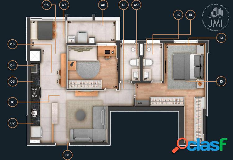 Apartamento de luxo com 2 quartos, 67,123m², à venda em