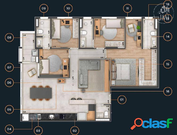 Apartamento de luxo com 4 quartos, 120,175m², à venda em