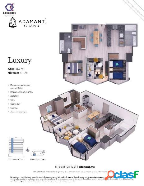 Ideal para familia Adamant GRAND 2 recámaras piso 22