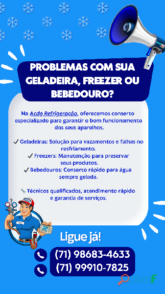 Reparo de geladeira, bebedouro e freezer em Salvador Bahia